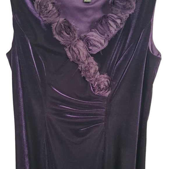 Connected Apparel Size 10 Dress Stretch Velvet Semi Fitted Rosette Trim Purple - Picture 5 of 9